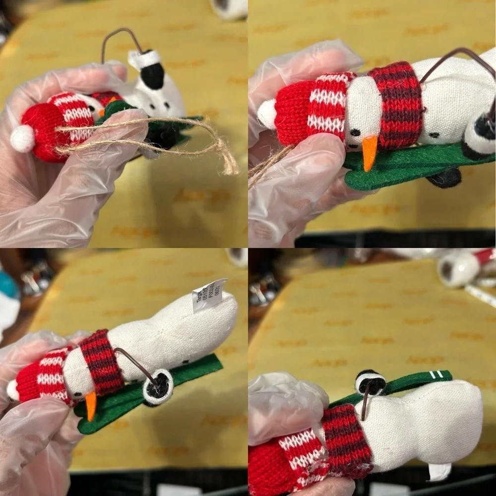 Snowman With Skis Plush Festive Christmas Ornament - “Liana”